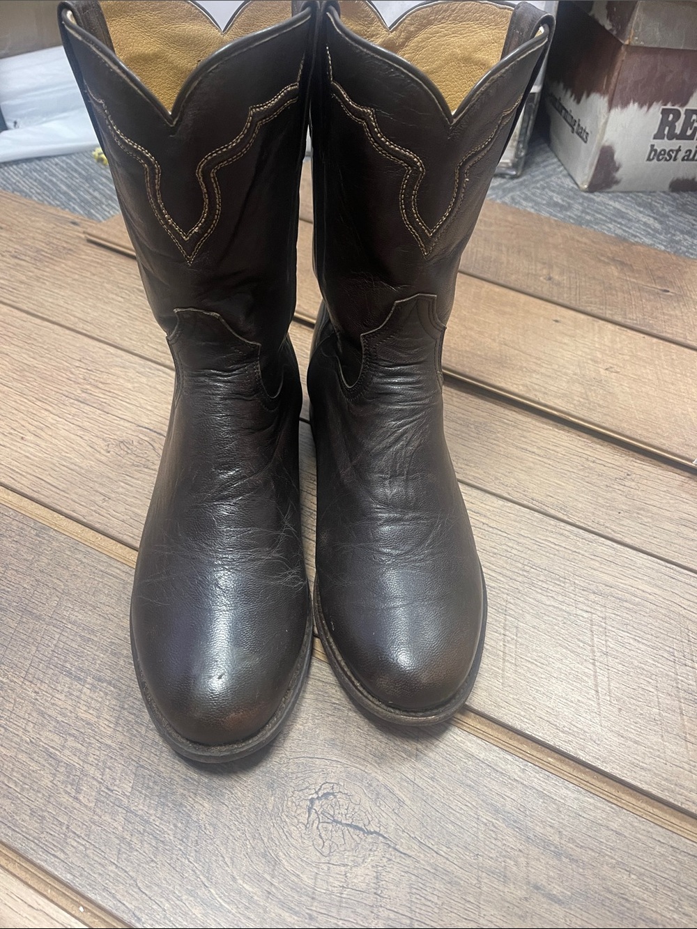 Stetson Brown Leather Western Cowboy Boots with Contrast Stitching